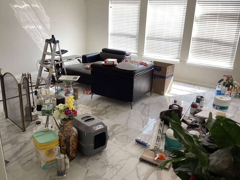 Before cleaning — messy area